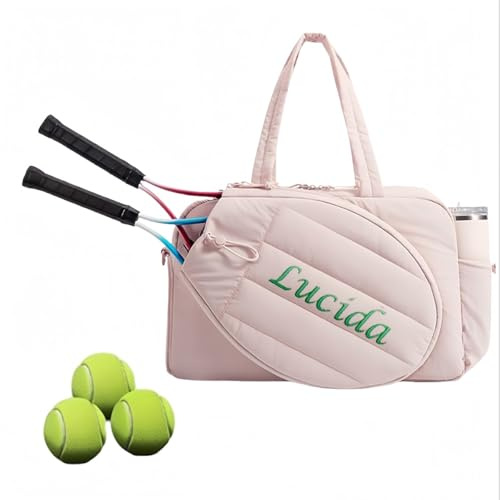 Tennistasche Mit Personalisierter Stickerei, Tennis-Sporttasche Mit Individuellem Namen Und Schultergurt, Extragroß For 2 Schläger, Wasserabweisende Sporttasche For Damen Und Herren(Baby Pink)