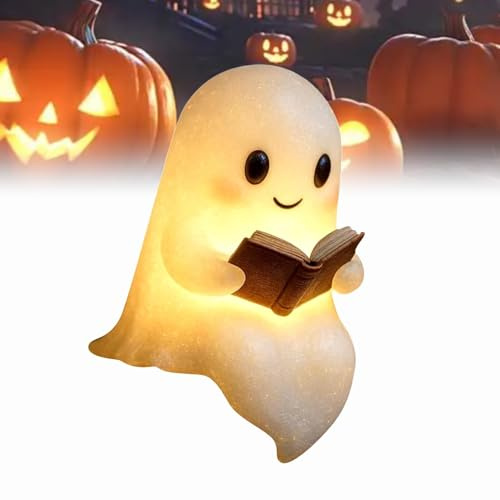 Dewppxi Niedliche Geister-Leselampe, Ghost Reading Book Lamp, Halloween-Geister-Leselampe, 3D-LED Ghost Statue Nachtlicht, Halloween-Dekoration für Leser und Buchliebhaber