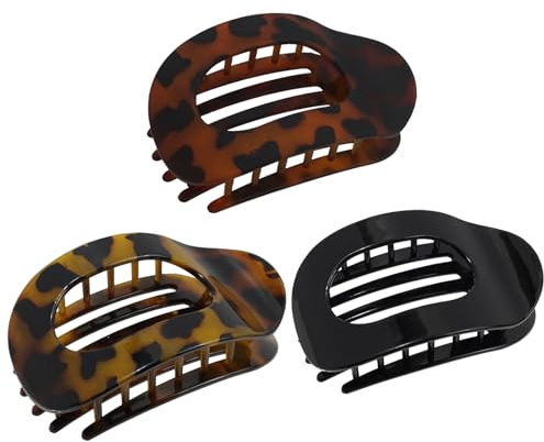 Lot de 3 Pince Cheveux Plates en écaille de Tortue Léopard, Barettes Cheveux Femme Tendance Antidérapante, Hair Clip pour Cheveux Épais & Fins, pour un Usage Quotidien, des Fêtes et des Cadeaux