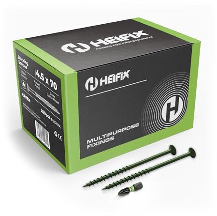 Heifix Decking Screws Pozi Countersunk - FREE Screw Bit Included (QTY 200, 4.5 x 70mm)