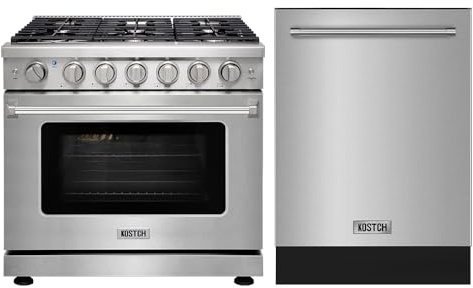 KOSTCH 36 in Natural Gas Range with LPG Convertible Kit, 6 Burners, 6.0 cu.ft. Gas Oven & 24 inch Built-In Dishwasher, 8 Wash Programs DishWasher, 45-dBA, in Stainless Steel (Stainless Steel)