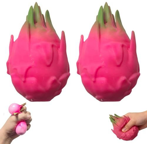 2 Stück Dragon Fruit Squishy, Drachenfrucht-Squishy, Niedliche Rosa Stressbälle Squeeze Ball, weiches langsam aufsteigendes Stressabbau-Fruchtspielzeug, Stressspielzeug für Erwachsene