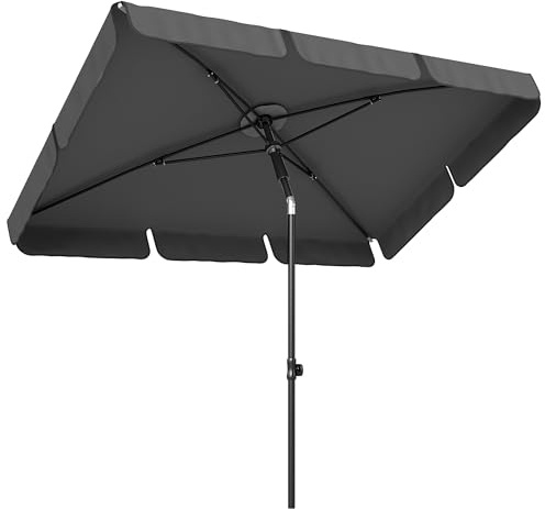 Outsunny Ombrellone 183 x 122 cm, rettangolare, da balcone con 3 inclinazioni, manovella, ombrellone da spiaggia con 8 montanti, per spiaggia, balcone, giardino, grigio scuro