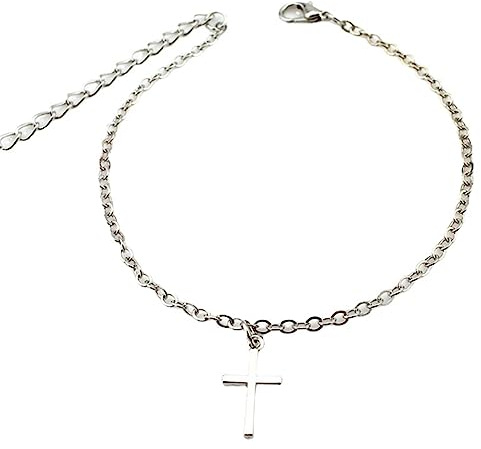 Skcess Boho fotkedja damer, fotkedja legering kors sommar semester för kvinnor flickor silver för mor flickor, 20 cm längd