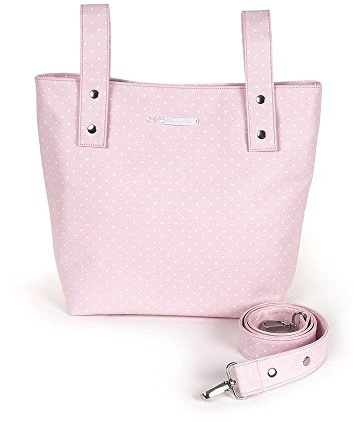 Pasito a Pasito - Bolsa panadera o bolso para silla de paseo Atelier en polipel rosa con topito blanco