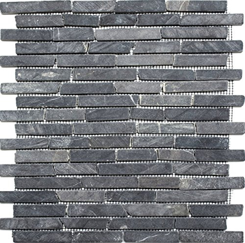 Mosaik Brick Marquina grau anthrazit schwarz Marmor Naturstein Küche, Mosaikstein Format: 25-105x15x7 mm, Mattengröße: 305x305 mm, 10 Matten