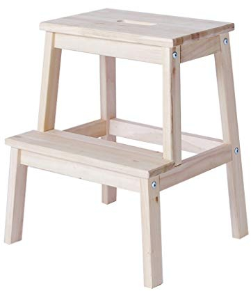 Klapptreppe Klappstufen Klapptritt Trittleiter 2 Stufen Holz Leicht Tritthocker Multifunktions-Treppenstuhl für Kind Erwachsene für Bad Bibliothek Home - max. 150 kg,Weiß