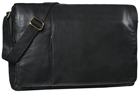 STILORD 'Maximus' XXL Ledertasche riesige Herren Umhängetasche Unitasche 17 18 19 21 Zoll Laptop Aktentasche Bürotasche Büffel Leder, Farbe:schwarz