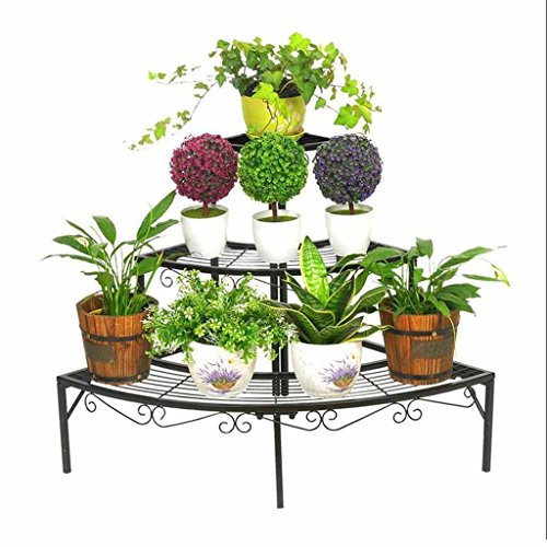Blumentreppe Pflanzenregal Pflanzentreppe Eisen Kunst Multi-Layer-Blumen-Stand-Ecke Blumentöpfe Leiter Rack Indoor Wohnzimmer Balkon Pflanze Display Rack - L84 × W60 × H60CM ( Farbe : SCHWARZ )