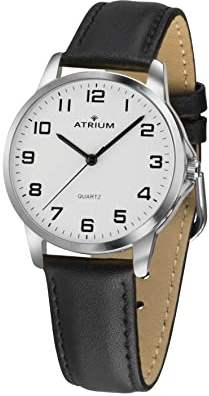 Atrium Damen-Armbanduhr sehr deutlich silberfarben Quarz 3 Bar Lederband A37-10