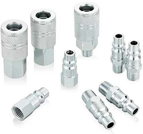 WYNNsky Industrial Air Coupler and Plug Kit, 3/8 Inch High Flow Body Size, 1/4 Inch NPT Threads Size, Steel Material, 9 Pieces Air Compressor Hose Accessories Fittings