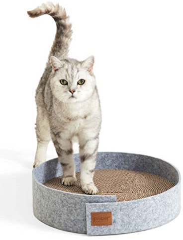 PiuPet® Katzen Kratzbrett I 38cm Durchmesser I Stylische Kratzbretter Katze Filzoptik I Extra runde Kratzpappe für Katzen | Katze Kratzmöglichkeit | Kratzmatte Katze | Kratzbrett Katze