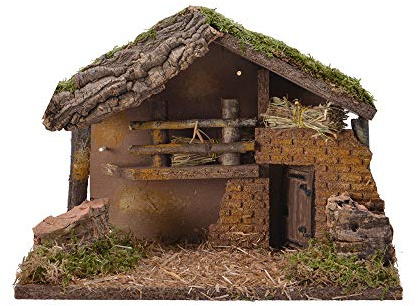 Decoris 72276 Krippenhaus mit LED und Moos, 30 x 17 x 21 cm
