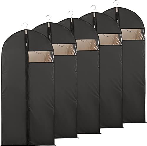 Niviy Housse Vetement 60x160cm Housse de Protection pour Robe Fenêtre Transparente Visible Housse Protection Vetement Anti Poussière Etanche Mite Humidité 5pcs Noir