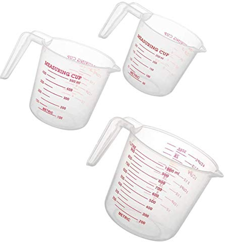 MIZORLIE Plastic Measuring Cup Set,3Pcs BPA Free Plastic Clear Heat-resistant with Angled Grip and Spout Stackable Liquid Measuring Cup for Kitchen Use