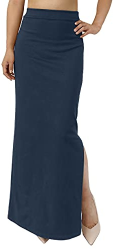 JOPHY & CO. Jupe Longue décontractée Taille Haute pour Femme avec Fente latérale élastiquée (Code 6485), Bleu, S