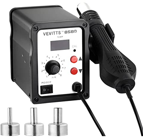 Vevitts Stazione di rilavorazione ad aria calda 858D, saldatura regolabile a riflusso ad aria calda SMD, Stazione di saldatura digitale a LED per riparazione elettronica, Stazione di dissaldatura 700W