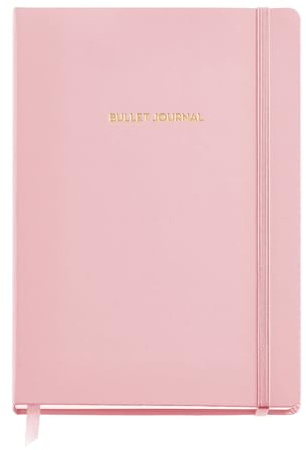 Miquelrius - Bullet Journal A5, Cubierta Rígida Símil Piel y Elástico de Cierre, Cuaderno de Notas Punteado DOTS para Lettering, 96 Hojas de 100 g/m², Bolsillo Interior y Cinta Marcador, Rosa