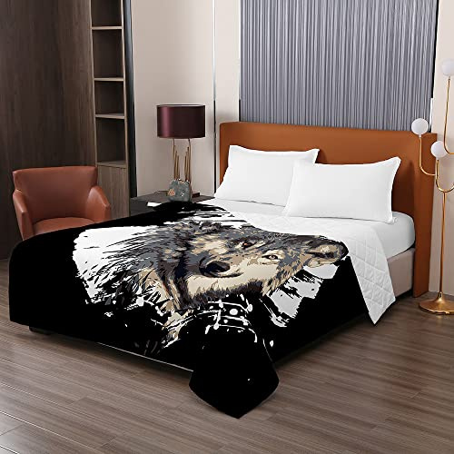Odot Colcha Bouti de Verano, 3D Lobo Estampado Suave Microfibra Multiusos Cubrecama Lavable Acolchada Edredón Manta para Cama de Infantil Individual Matrimonio (200x230cm,Lobo de Moda)