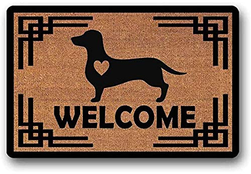 Yacanna Fußmatte für Innen Außen Waschbare Welcome Dackel Doge Mit Herz Kokos Fußmatte Fußmatte Eingangsteppich Bodenmatte Balkonmatte 60x90cm