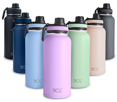 BOZ Stainless Steel Water Bottle 1l, Insulated Water Bottle, Wide Mouth BPA Free 1 Litre Water Bottle, Vacuum Double Wall Metal Water Bottle, Lavender Water Bottle