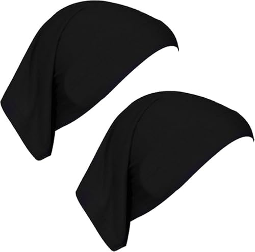 2PCS Women Hijab Undercap Cotton Tube Cap Muslim Breathable Hijab Cap Underscarf Black UnderCap Soft Tube Hats for Women Cancer Patient Head Cover