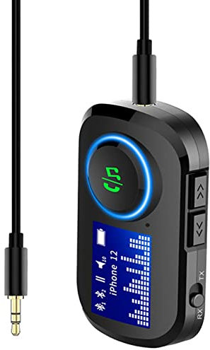 THREMA Récepteur Auxiliaire Bluetooth, Mini Émetteur Récepteur De Musique Bluetooth Portable avec Microphone Et Appel Mains Libres, Paires 2 Appareils Simultanément, pour Autoradio/stéréo Domestique