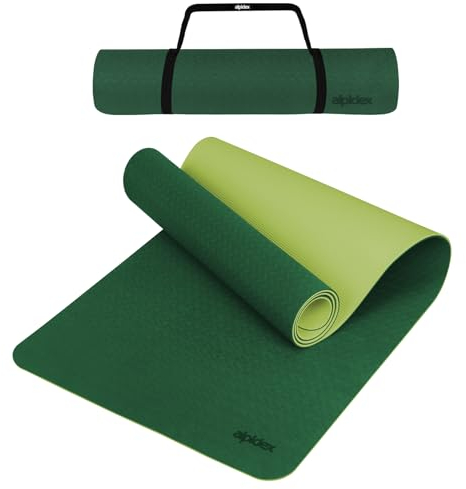 ALPIDEX Yogamatte rutschfest 190 x 61 x 0.6 cm | 190 x 90 x 0.6 cm E-Book Phthalatfreie Fitness TPE Matte Gymnastik Turnen Pilates Sport Yoga Trainingsmatte, Dark Green/Lime, 190 x 90 x 0.6 cm