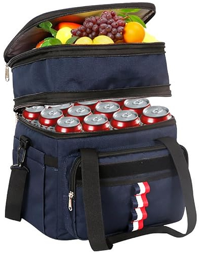 Neloheac 20L Doppeldeck Kühltasche, 12+Stunden Auslaufsicher und Isolierter Picknicktasche, Tragbarer Kühlboxen 24+12 Dosen für Outdoor Camping Reisen Strand, Marineblau