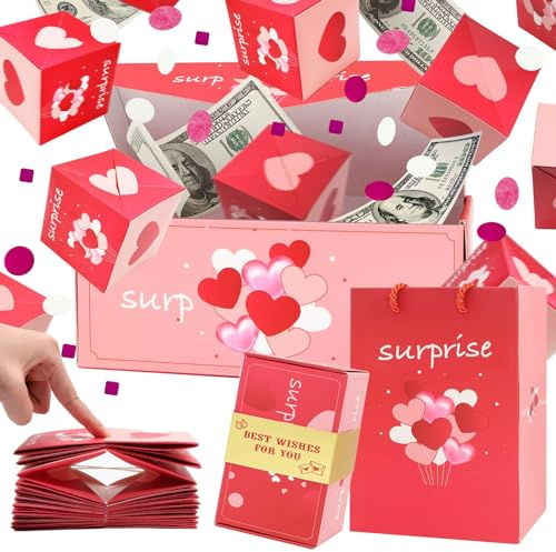 Überraschungsbox Explosionsbox,Geldgeschenk Weihnachten,Überraschungsbox-geschenkbox,Faltbare Pop-Up Geschenkbox,Mystery Surprise Box,Geldexplosion Geschenkbox für Weihnachten Valentinstag Geburtstag