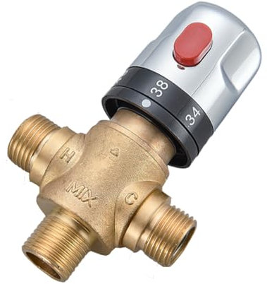 Coleniny Thermostatic Mixing Valve for Shower System Water Temperature Control Pipe Basin Thermostat Control, Solid Brass 3-Way Hot Cold Water Regulator 1/2 BSP (15mm) Connection