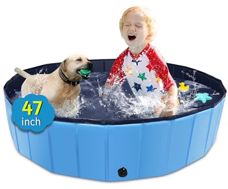 CACSPS Faltbarer Hundepool, 120 x 30,5 cm, Übergröße, Hartplastik, tragbarer Swimmingpool für Hunde, Katzen und Kinder, Welpen, Badewanne, zusammenklappbar, Kinderpool (blau)