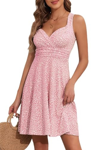 YUTILA Robe d'été pour femme - Col en V - Sans manches - Motif floral - Robe légère - Robe de plage, S