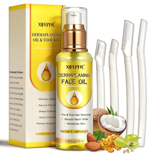 XIFEPFR Kit de Dermaplaning Visage, Huile Après Rasage Femme, Soins pour le Visage, Utilisation avec des Rasoir Sourcil pour Femmes, Rasoir Visage Femme, Post Épilation et Pré et Post Rasage