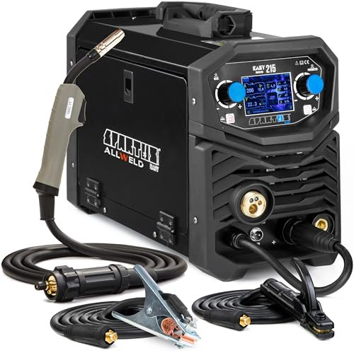 Spartus EasyMIG 215 - poste à souder inverter combiné 200A - poste a souder MIG avec gaz entièrement synergique - Fil fourré, MMA, TIG - Avec écran LCD, soudobrasage et induction