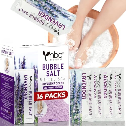 nbc BeautiLab bubbelfotbad, fotbad för trötta och torra spruckna fötter, luktar fot och mjukar förhårdnader, 16 paket en låda, lavendeldoft