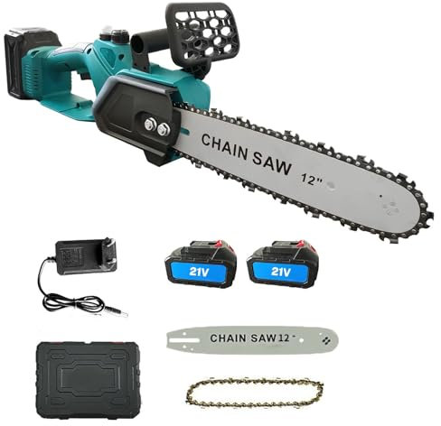 Tronçonneuse à Batterie,12 Pouces Tronçonneuse Électrique sans Fil avec 2 Batterie 15000mah et Chargeur,Vitesse de la Chaîne de 10m/s,pour le Travail du bois et le Jardinage (avec 2 Batterie 15000mah)