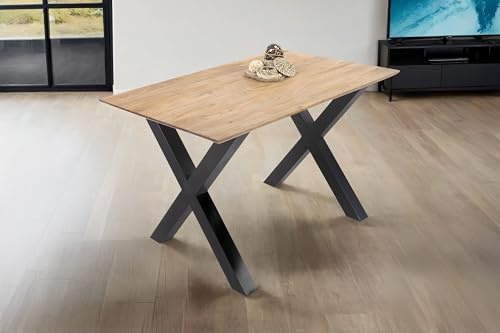 SAM Esstisch 120 x 80 cm Dean, Massivholztisch Eiche, Schweizer Kante, Esszimmertisch mit X-Gestell aus Metall Schwarz, pflegeleichter Holztisch