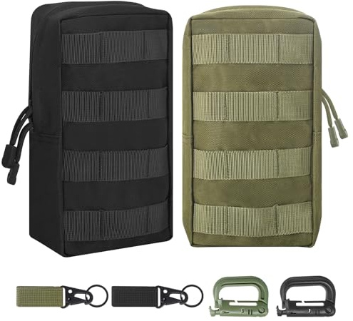 Taktische Tasche Mini Gürteltasche - 2 Stück Kompakte Gürteltasche, Wandern Taille Pack mit D-Schnalle + Habichtsschnabel-Verschluss, Mehrzweck-Tasche für Camping Wandern (Schwarz + Braun)