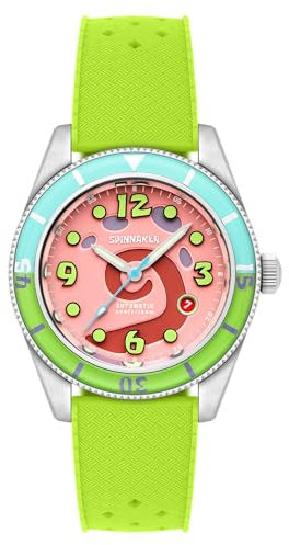 Spinnaker Herren-Armbanduhr 43 mm Fleuss Automatik Spongebob Schwammkopf Conch Street Limited Edition Armbanduhr mit Gummiband SP-5151, Pink Gary, Armband