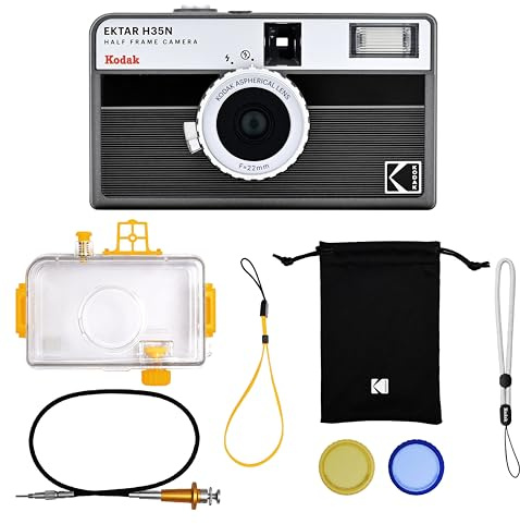 KODAK EKTAR H35N Kit Premium Appareil Photo Demi-Cadre, 35 mm, réutilisable, sans Mise au Point, Fonction Ampoule, Filtre étoile intégré, Objectif amélioré (Film et Pile AAA Non Inclus) (Noir rayé)