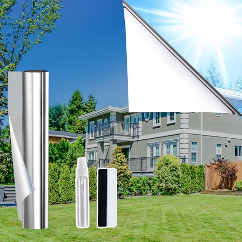 Lifetree One Way Window Film Privacy Reflective Mirror Window Film No Glue Anti Glare UV Sun Blocker Window Tint Film for Home Office Silver 90x300cm