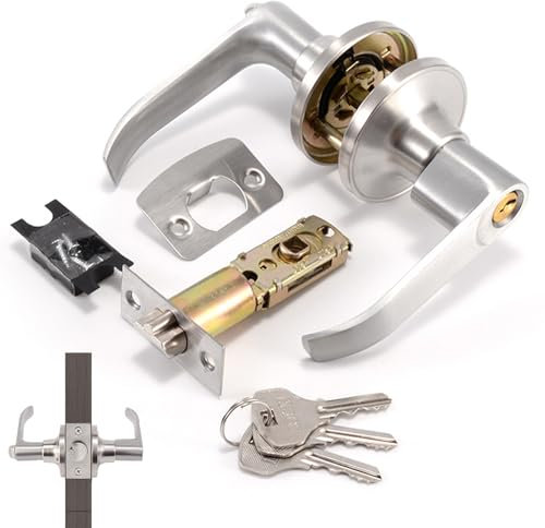BPTZYLN Door Handle Lock Bedroom Door Lock with Key, Privacy Knob Locking Internal Door, for Bedroom Door Internal Wooden Door Handle with for Entrance/Exit (Silver)