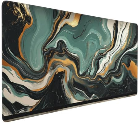 Gaming Mauspad XXL grün schwarz Mousepad 800x400x4mm Marmormuster Verlängertes Mauspad Schreibtischauflage,Genähte Kanten Mauspad,Verbessert Präzision Geschwindigkeit Wasserdicht Geeignet Büro Decor