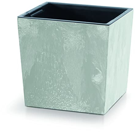 Blumentopf 29x29x29 cm | Blumenkübel in modernem Design mit Innenbehälter zum Erdensparen | Übertopf aus Kunststoff für stilvolle Pflanzenarrangements | Beton