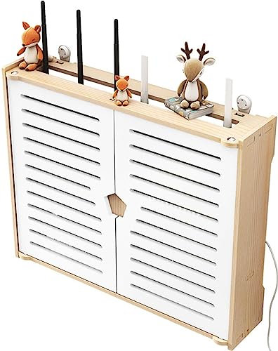 armoire de couverture de boîte à fusibles, Boîtes de rangement de routeur sans fil en bois, clôtures de routeur murales, support de fil de câble, étagère de panneau de prise murale-Double porte(37*10*