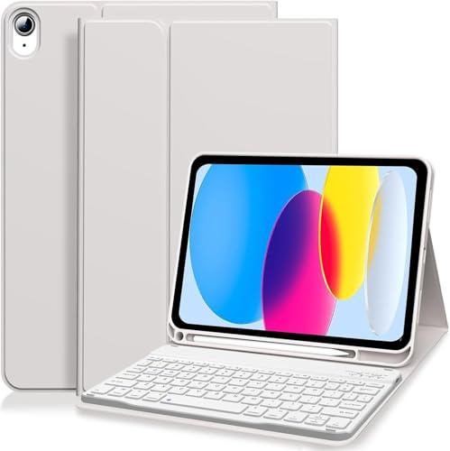 KTOITION Fodral för iPad 10:e generationen 10,9 tum 2022, tangentbord för iPad 10:e generationen med pennhållare, trådlöst avtagbart tangentbordsfodral med 10 Gen 2022 (grå)