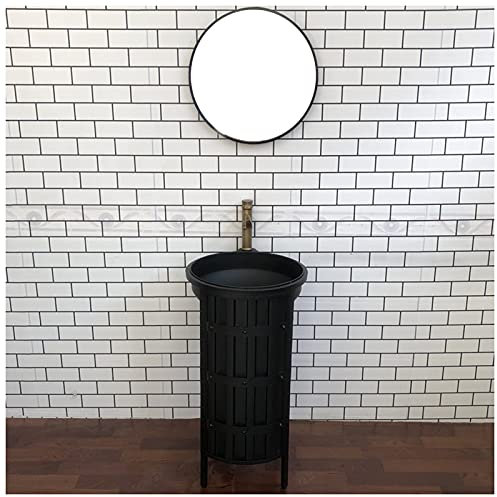 Mobile da bagno in stile industriale con lavabo, armadietto moderno con rubinetto e scarico, autoportante, color bronzo (nero con specchio)