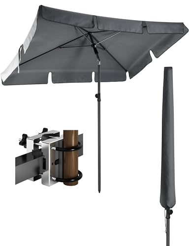 4smile Sonnenschirm Balkon SunnyShade - Sonnenschutz Balkon 3-in-1 SET, Sonnenschirm rechteckig 200 x 125 cm + Metall Sonnenschirmhalter Balkongeländer SunnyEasy + Sonnenschirmhülle