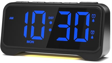 Mesqool Digital Bedside Clock - Blue LED Alarm Clock for Bedrooms, 5 Brightness & Volume Levels, Dual Alarms, USB Powered, Extra Loud for Heavy Sleepers, Snooze, 12/24H, DST